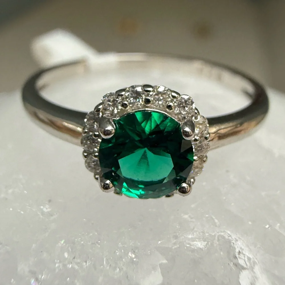 925 Emerald Moissanite Ring